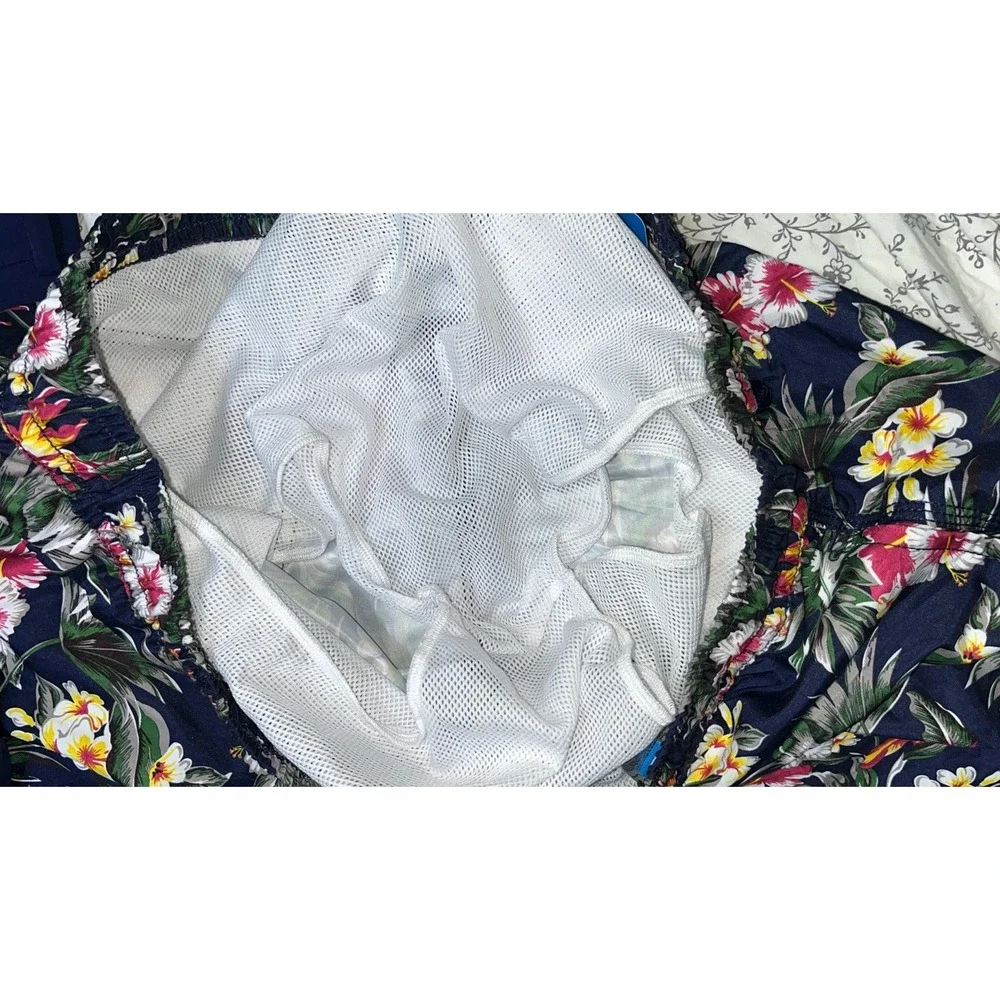 Blue Wave Men's Blue Tropical Floral Swim Trunks Size XL Mesh Brief Lined NWT